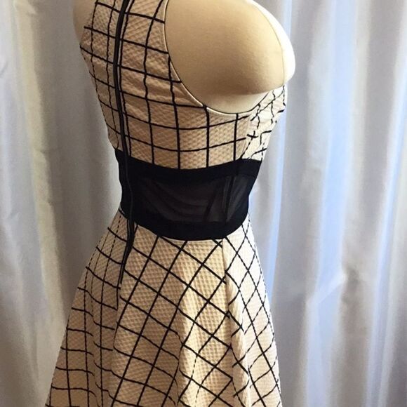 Cream & black waffle weave sleeveless dress with mesh inserts - Picture 8 of 13